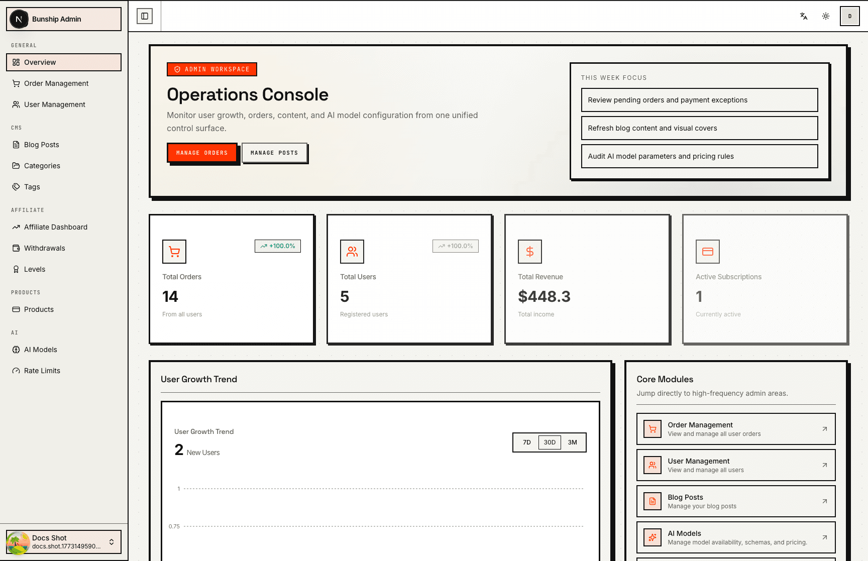 Admin console entry page (English)