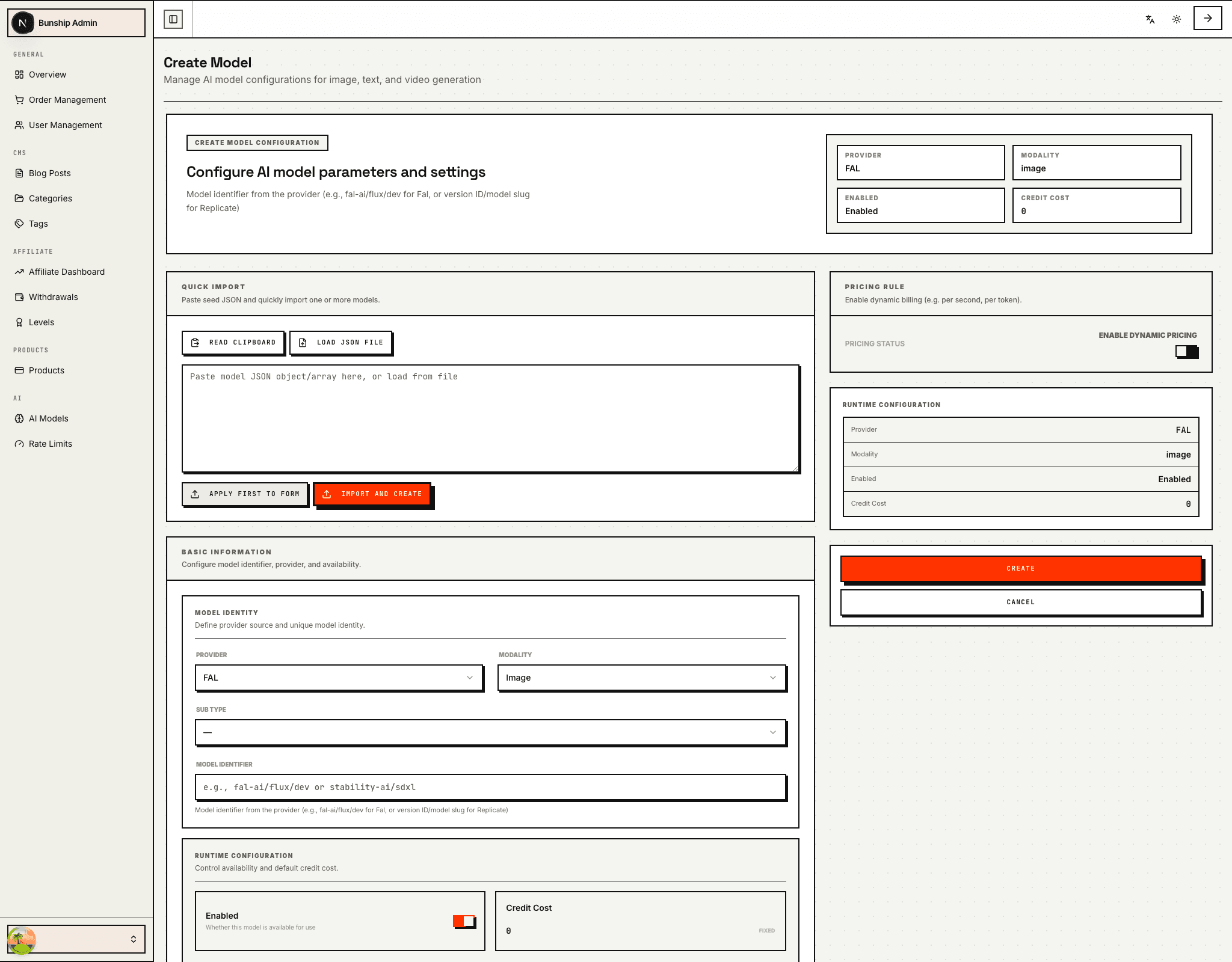 AI model configuration page (English)