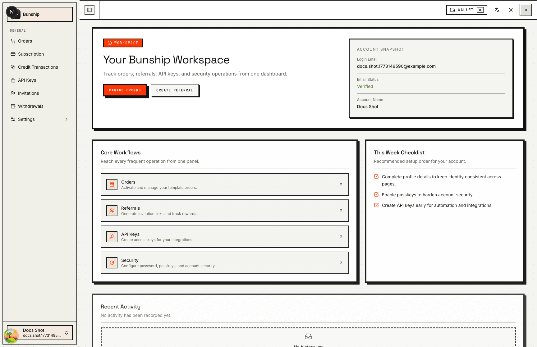 User dashboard page (English)